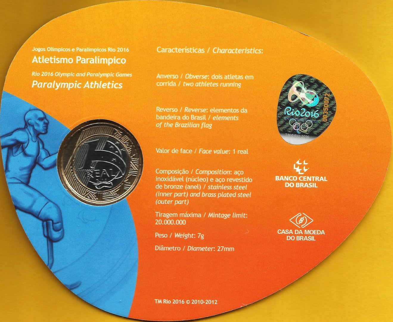 Brasil - 1 Real 2015 (Atletismo Paralimpico)