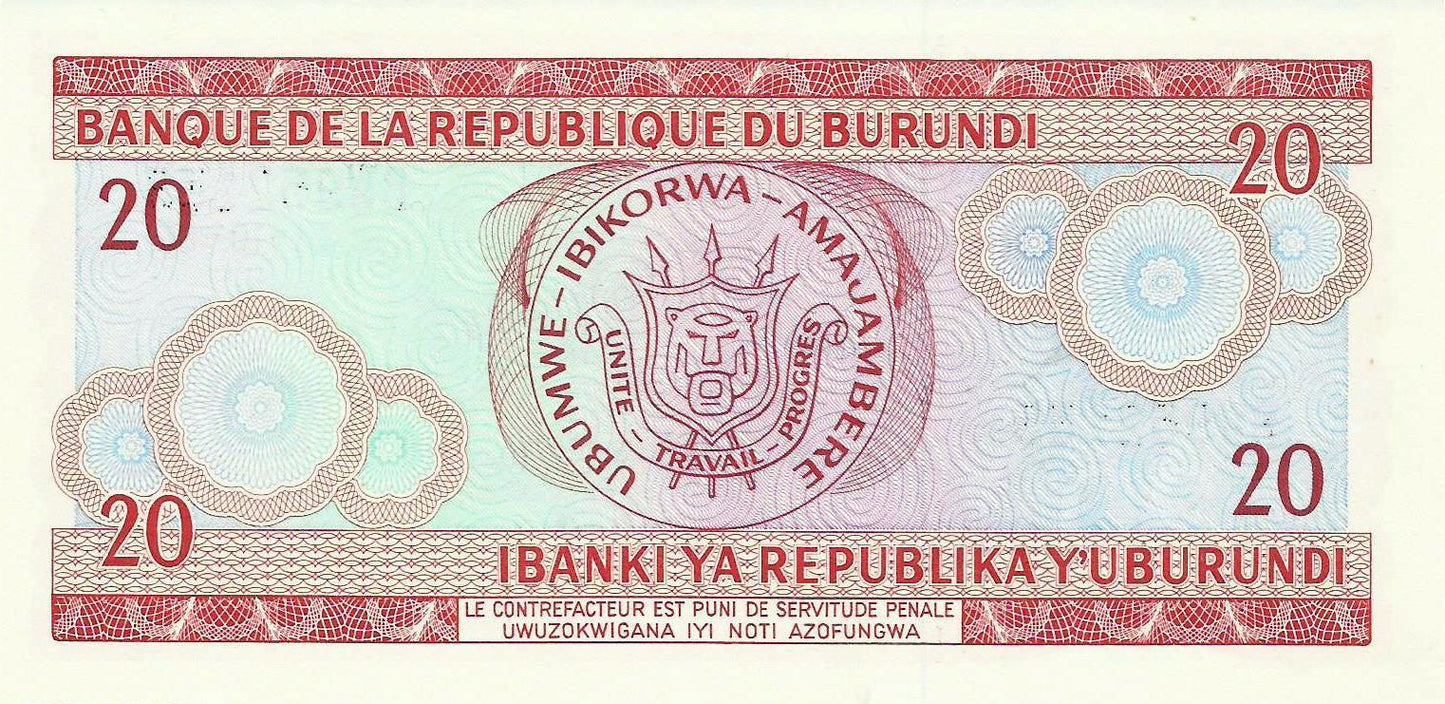 Burundi - 20 Francos 1989 (# 27d)