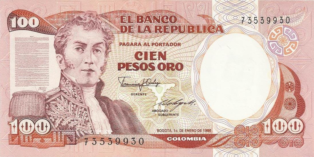 Colombia - 100 Pesos 1986 (# 426b)