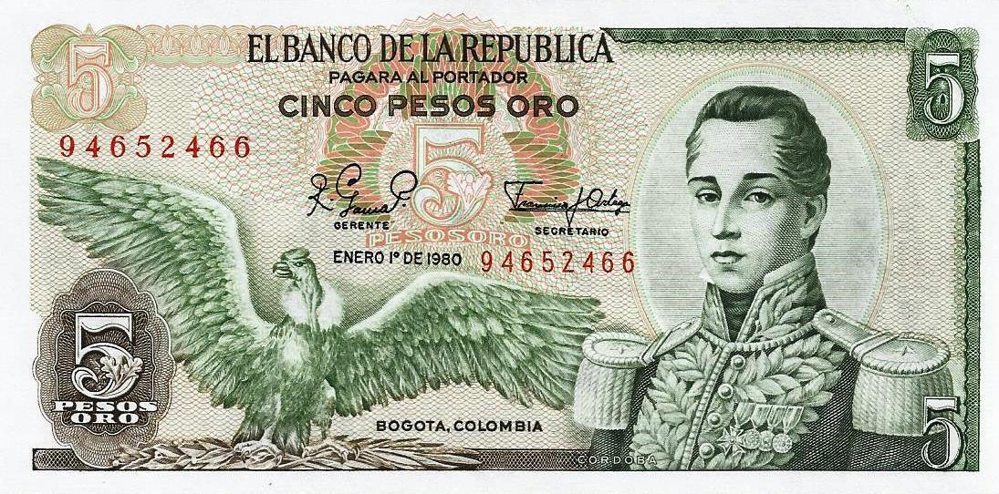 Colombia - 5 Pesos 1980 (# 406f)