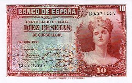 Espanha - 10 Pesetas 1935 (# 86)