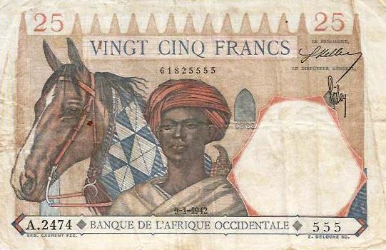 French W. Africa - 25 Francos 1942 (# 30a)