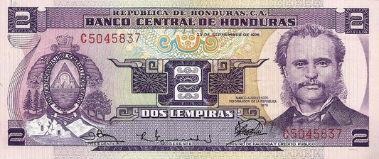 Honduras - 2 Lempiras 1976 (# 61)