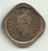 Ìndia Britanica - 1/2 Anna 1944 (Km# 534b.2)