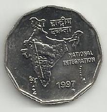 India - 2 Rupias 1997 (Km# 121) Integração Nacional