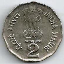India - 2 Rupias 1997 (Km# 130) Anivº Nascimento Subhas Chandra