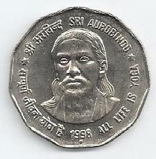 India - 2 Rupias 1998 (Km# 131) Sri Aurobindo