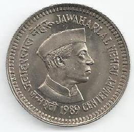 India - 5 Rupias 1989 (Km# 151) Jawaharlal Nehru
