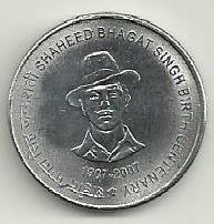 India - 5 Rupias 2007 (Km# 406) Shaheed Bhagat Singh