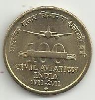 India - 5 Rupias 2011 (Km# 379) Aviação Civil