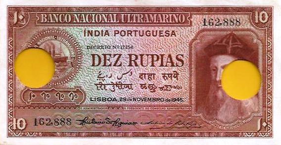 Ìndia Portuguesa - 10 Rupias 1945 (# 36)
