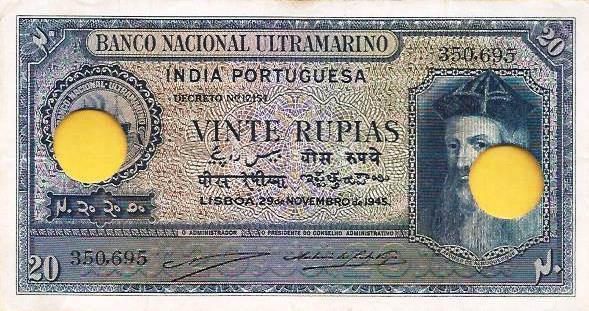 Ìndia Portuguesa - 20 Rupias 1945 (# 37)