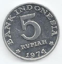 Indonesia - 5 Rupias 1974 (Km# 37) Fao