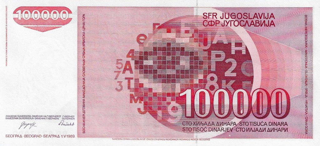 Jugoslávia - 100000 Dinara 1989 (# 97)