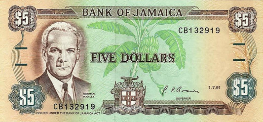 Jamaica - 5 Dolares 1991 (# 70d)