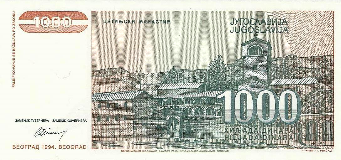 Jugoslavia - 1000 Dinara 1994 (# 140a)