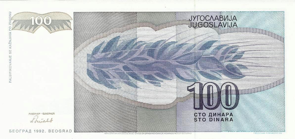 Jugoslavia - 100 Dinara 1992 (# 112)