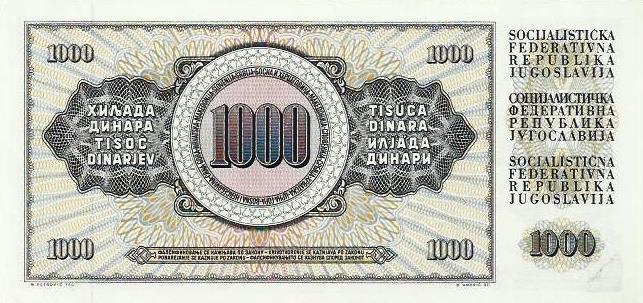Jugoslavia - 1000 Dinara 1981 (# 92d)