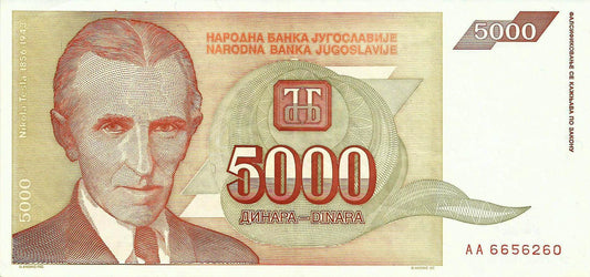 Jugoslavia - 5000 Dinara 1993 (# 128)