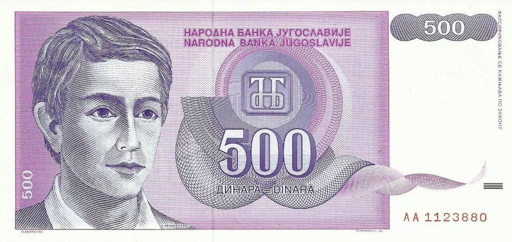 Jugoslavia - 500 Dinara 1992 (# 113)