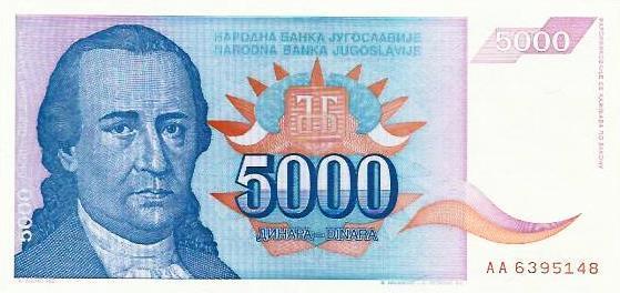 Jugoslavia - 5000 Dinara 1994 (# 141a)