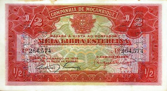 Moçambique - 1/2 Libra Esterlina 1934 (# R30)