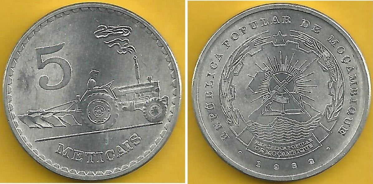 Mocambique - 5 Meticais 1982 (Km# 101) Tractor