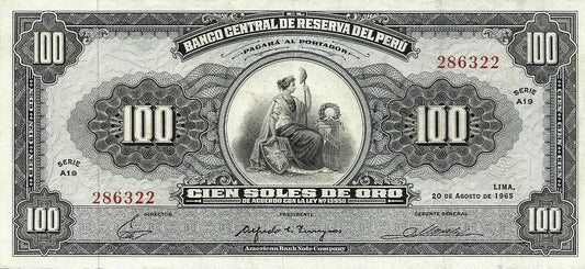 Peru - 100 Soles Ouro 1965 (# 90a)