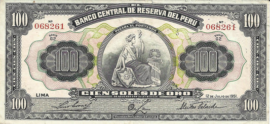 Peru - 100 Soles Ouro 1951 (# 73)
