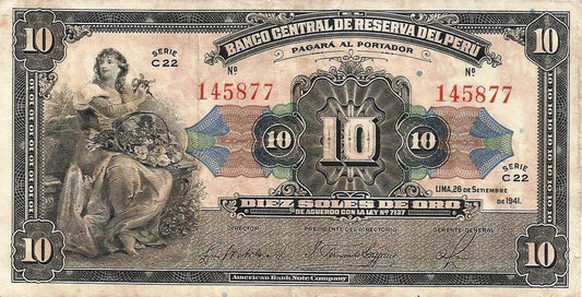 Peru - 10 Soles Ouro 1941 (# 67Aa)