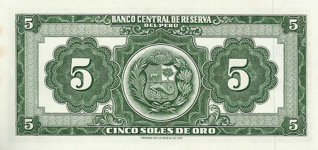 Peru - 5 Soles Ouro 1965 (# 83a)