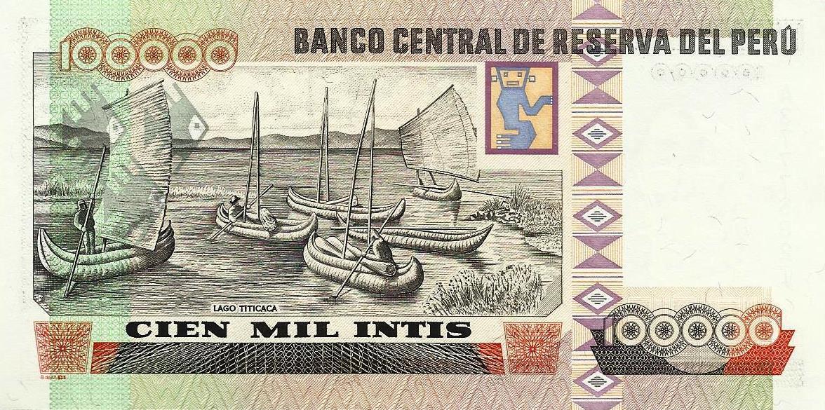 Peru - 100000 Ìntis 1989 (# 145)