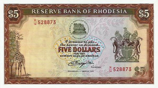 Rodésia - 5 Dolares 1976 (# 32b)