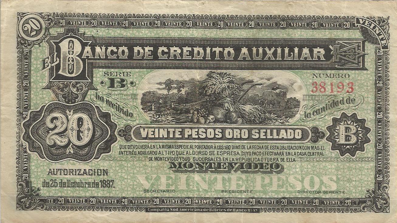 Uruguai - 20 Pesos 1887 (# S164r)