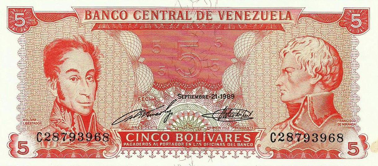 Venezuela - 5 Bolivares 1989 (# 70b)