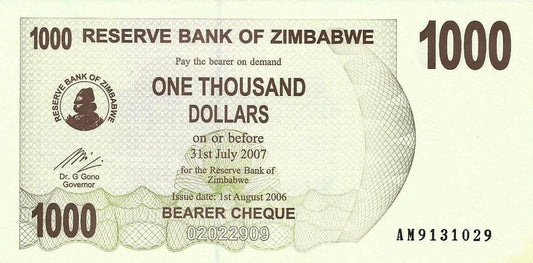 Zimbabwé - 1000 Dolares 2006 (# 44)