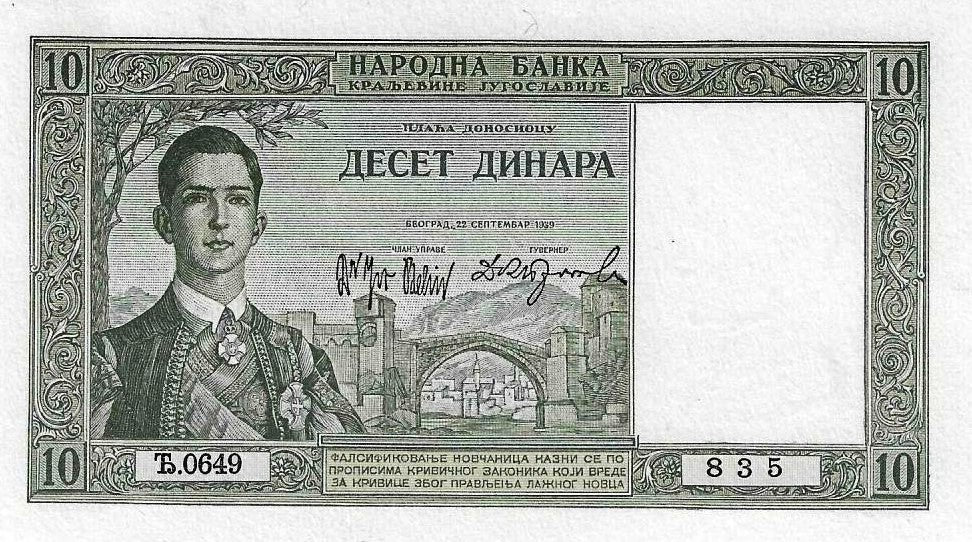 Jugoslavia - 10 Dinara 1939 (# 35)