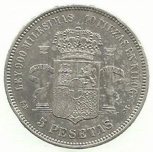 Espanha - 5 Pesetas 1871 (Km# 666) Amadeu I