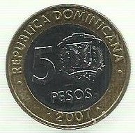 Rep. Dominicana - 5 Pesos 2007 (Km# 89)