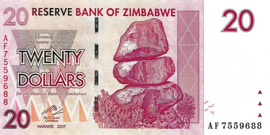 Zimbabwe - 20 Dolares 2007 (#68)