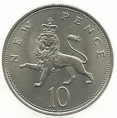 Inglaterra - 10 Novos Pence 1968 (Km# 912)