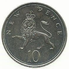 Inglaterra - 10 Novos Pence 1974 (Km# 912)
