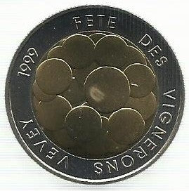 Suiça - 5 Francos 1999 (Km# 86) Festival do vinho