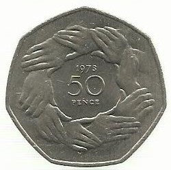 Inglaterra - 50 Pence 1973 (Km# 918) Entrada na CEE