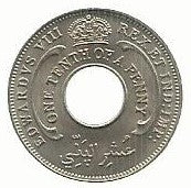 British W. Africa - 1/10 Penny 1936 (Km# 14)