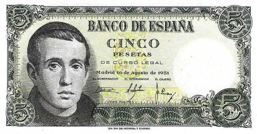 Espanha - 5 Pesetas 1951 (# 140a)