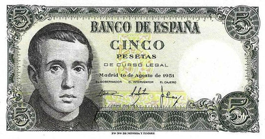 Espanha - 5 Pesetas 1951 (# 140a)