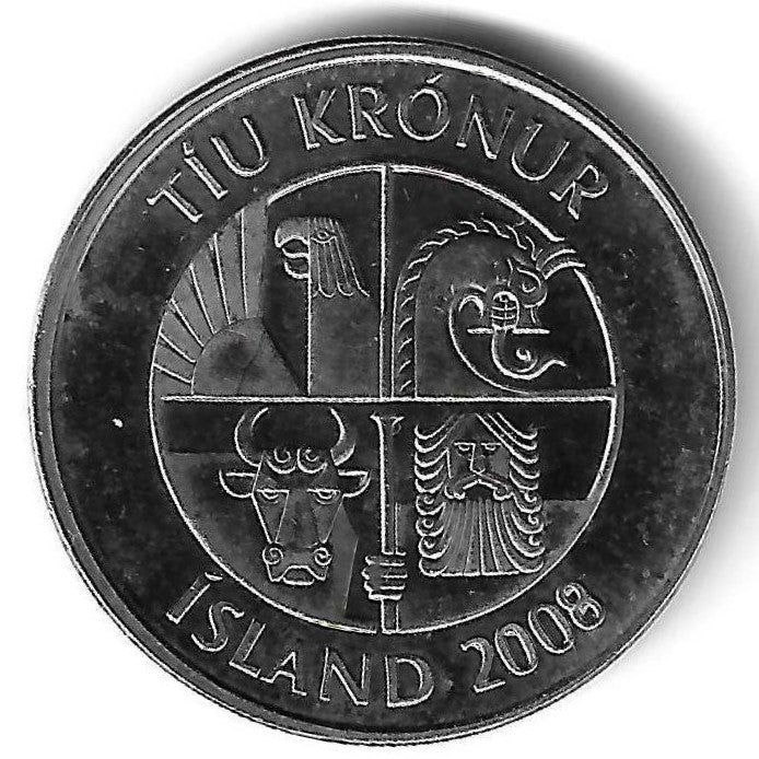 Islandia - 10 Kroner 2008 (Km# 29.1a)
