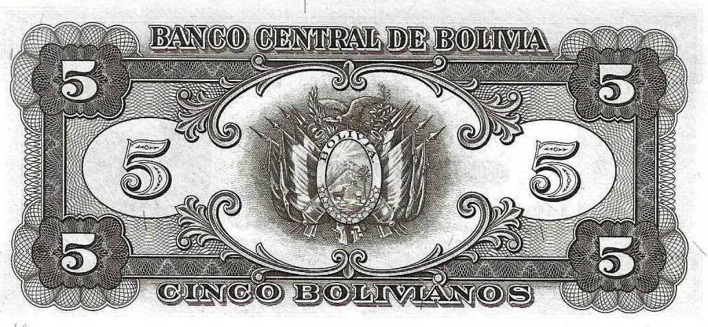 Bolivia - 5 Bolivianos 1945 (# 138a)