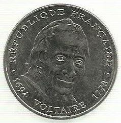 França - 5 Francos 1994 (Km# 1063) Voltaire